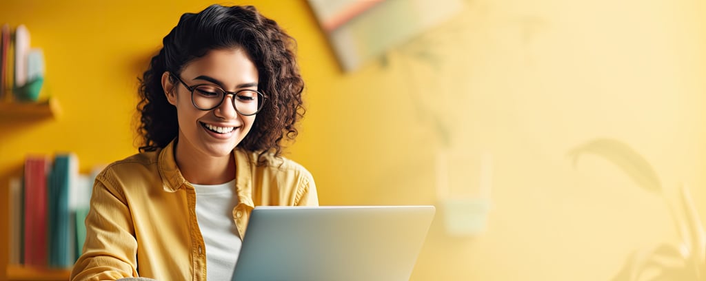 Visuel d'une personne satisfaite et souriante en train d'expérimenter un outil digital